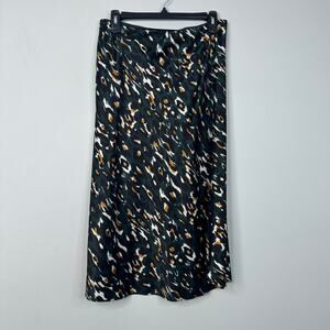 Express Dark Green Leopard Print A-Line Midi Skirt